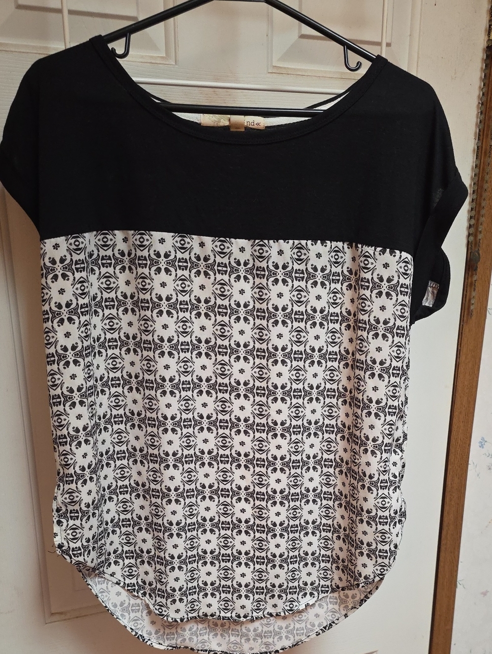 Rewind Black and White Patterned Dolman Sleeve Top